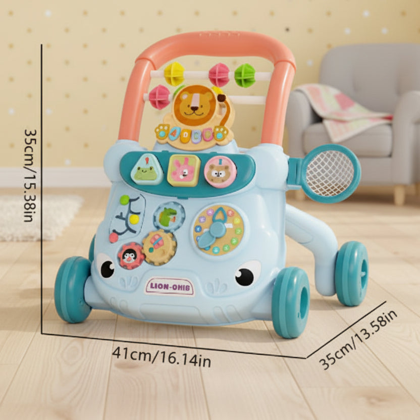 chariot marche bébé bleu avec mesures