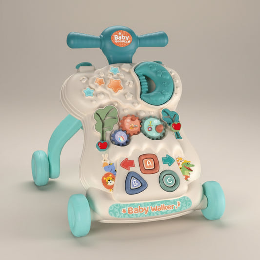 chariot marche baby walker beige bleu face