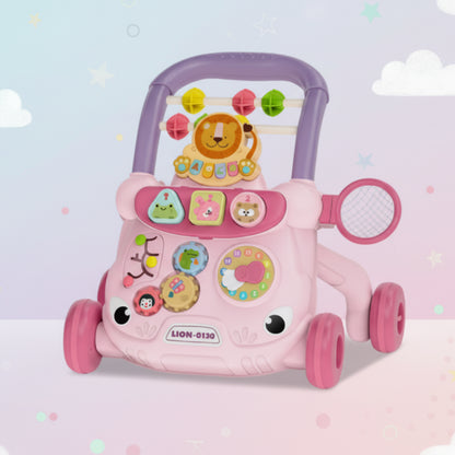 chariot marche bébé simple rose avec mesures