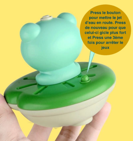 jouet de bain grenouille expliquant bouton