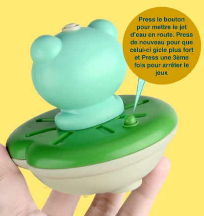 jouet de bain grenouille expliquant bouton