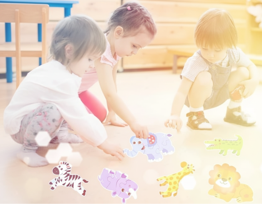 puzzle montessori animaux forêt enfant jouant