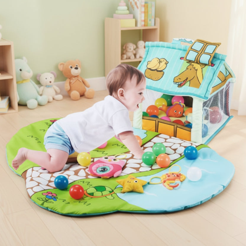 tapis éveil bébé maisonnette avec bébé