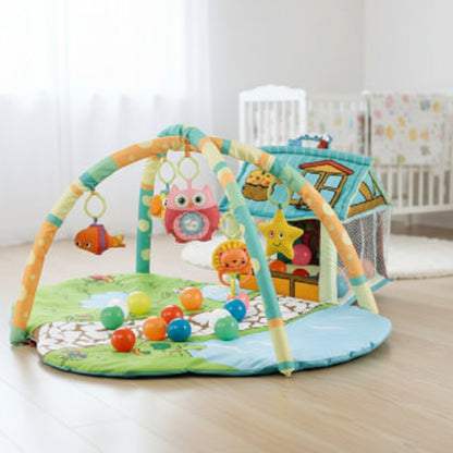 tapis éveil bébé maisonnette bleu